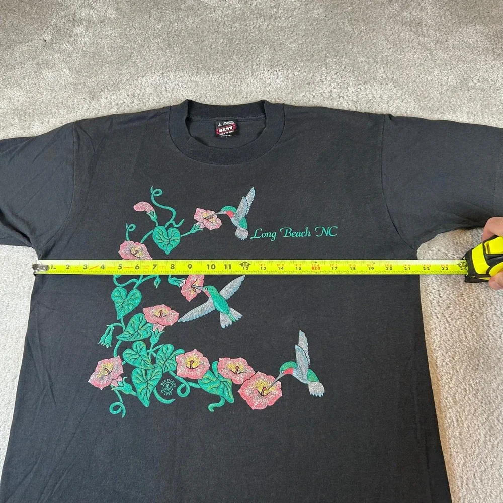 Vintage 90s FOTL T-Shirt Mens L Black 1992 Hummingbird Long Beach NC Graphic USA